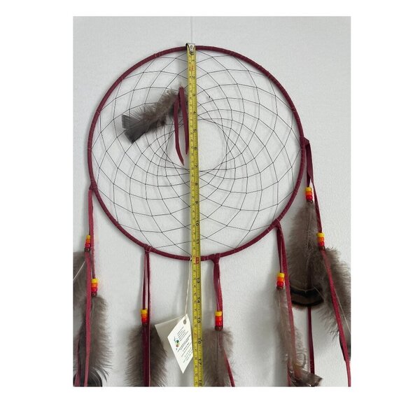 Handmade Dream Catcher Feathers Atikamekw Nation Indigenous Canada Diam. 12 inch - Picture 12 of 13